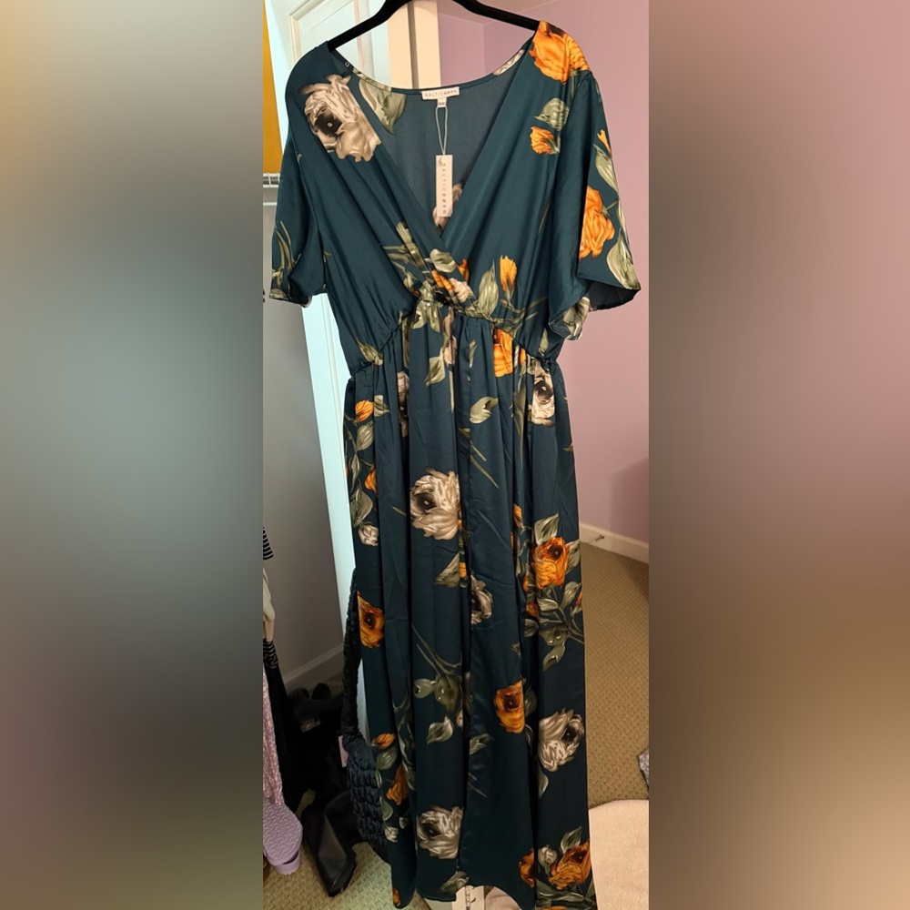 Baltic Born Teal Floral Maxi Dress with Orange and Cream Blooms